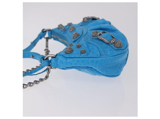 BALENCIAGA Borsa Mini Chain Lucagol in Pelle 2way Blu Argento 695814 Auth 183060M - vista 4