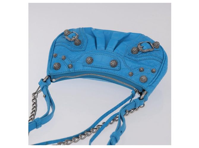 BALENCIAGA Borsa Mini Chain Lucagol in Pelle 2way Blu Argento 695814 Auth 183060M - vista 6