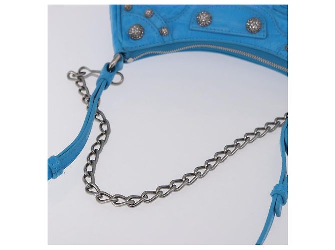 BALENCIAGA Borsa Mini Chain Lucagol in Pelle 2way Blu Argento 695814 Auth 183060M - vista 7