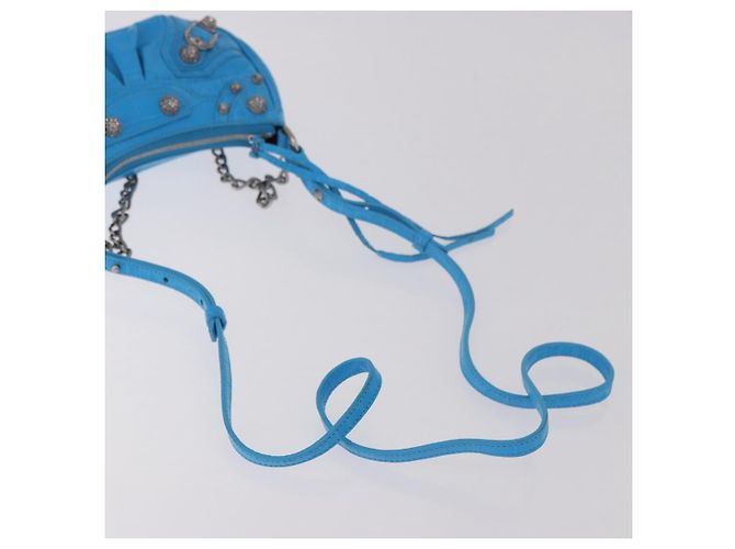 BALENCIAGA Borsa Mini Chain Lucagol in Pelle 2way Blu Argento 695814 Auth 183060M - vista 8