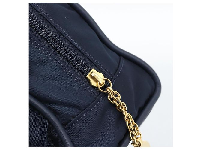 Céline Borsa a mano CELINE Circle Nylon Navy Gold Auth 183217 D'oro Blu navy - vista 10