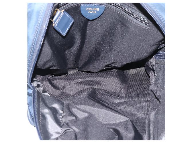 Céline Borsa a mano CELINE Circle Nylon Navy Gold Auth 183217 D'oro Blu navy - vista 11