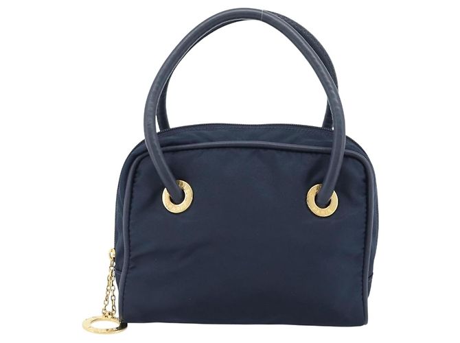 Céline Borsa a mano CELINE Circle Nylon Navy Gold Auth 183217 D'oro Blu navy - vista 13
