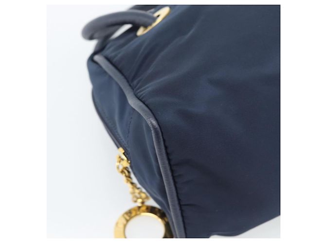 Céline Borsa a mano CELINE Circle Nylon Navy Gold Auth 183217 D'oro Blu navy - vista 14