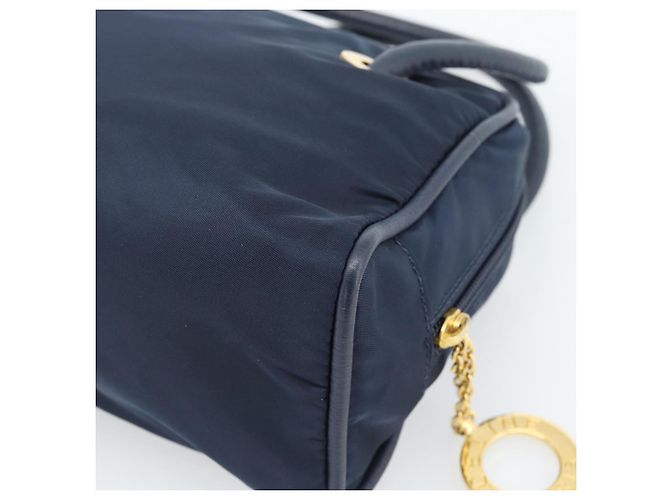 Céline Borsa a mano CELINE Circle Nylon Navy Gold Auth 183217 D'oro Blu navy - vista 15