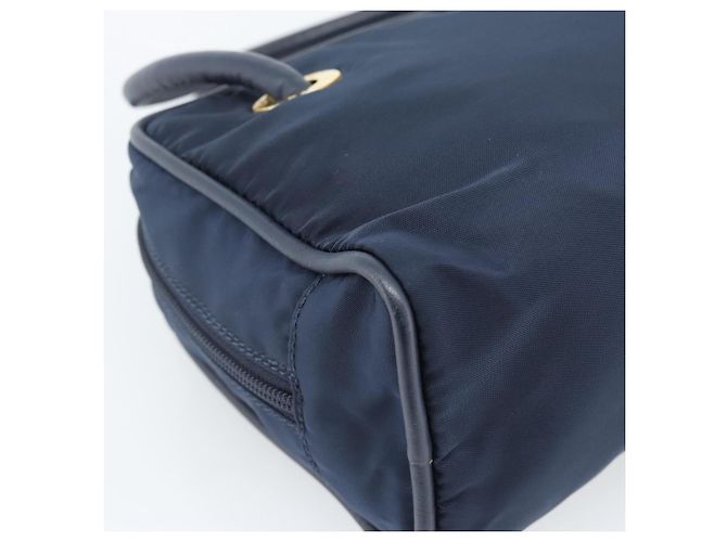 Céline Borsa a mano CELINE Circle Nylon Navy Gold Auth 183217 D'oro Blu navy - vista 16