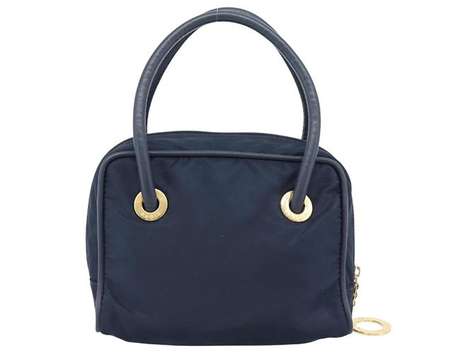 Céline Borsa a mano CELINE Circle Nylon Navy Gold Auth 183217 D'oro Blu navy - vista 2