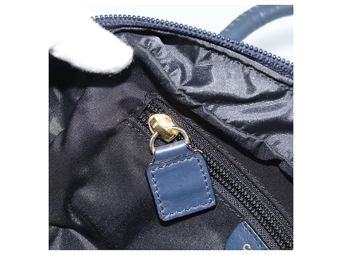 Céline Borsa a mano CELINE Circle Nylon Navy Gold Auth 183217 D'oro Blu navy - vista 20
