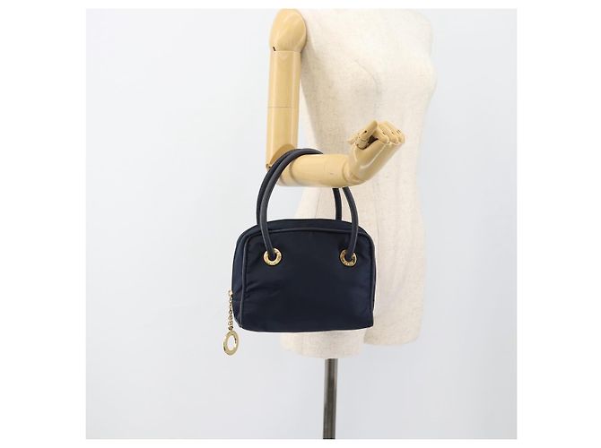 Céline Borsa a mano CELINE Circle Nylon Navy Gold Auth 183217 D'oro Blu navy - vista 22