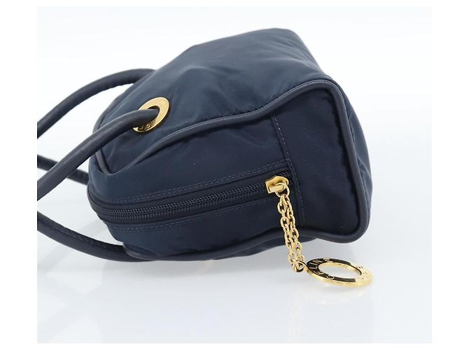 Céline Borsa a mano CELINE Circle Nylon Navy Gold Auth 183217 D'oro Blu navy - vista 3