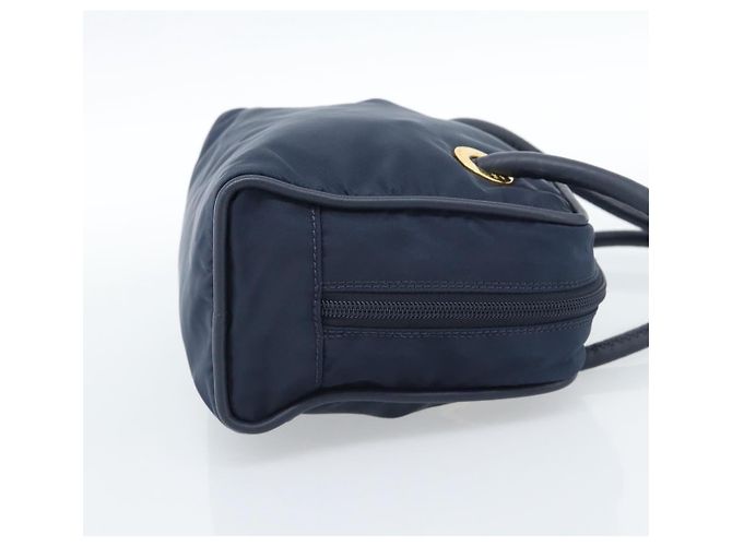 Céline Borsa a mano CELINE Circle Nylon Navy Gold Auth 183217 D'oro Blu navy - vista 4