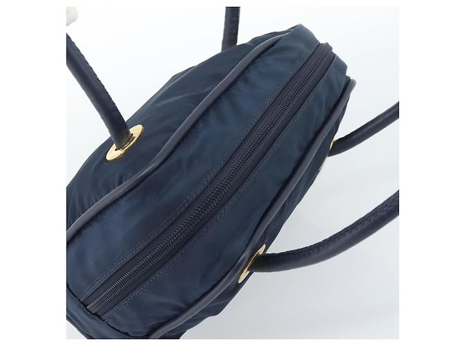 Céline Borsa a mano CELINE Circle Nylon Navy Gold Auth 183217 D'oro Blu navy - vista 6