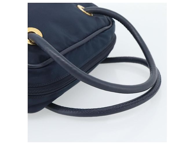Céline Borsa a mano CELINE Circle Nylon Navy Gold Auth 183217 D'oro Blu navy - vista 7