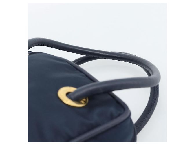 Céline Borsa a mano CELINE Circle Nylon Navy Gold Auth 183217 D'oro Blu navy - vista 8