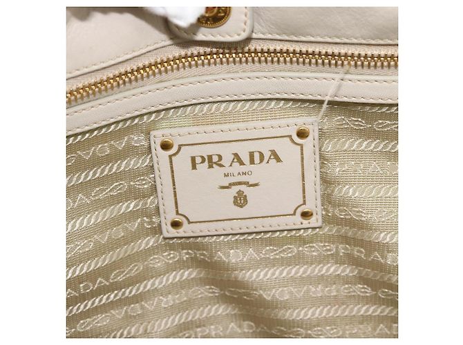 Borsa PRADA in pelle 2way Avorio Oro Auth 182009 D'oro Crudo - vista 20
