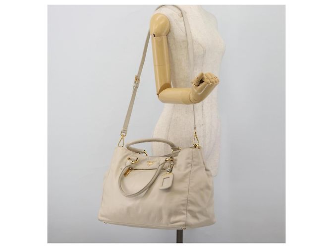 Borsa PRADA in pelle 2way Avorio Oro Auth 182009 D'oro Crudo - vista 26