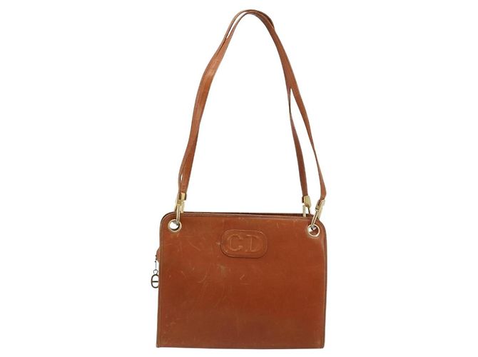 Borsa a tracolla Christian Dior in pelle marrone oro Auth 182105 D'oro - vista 13