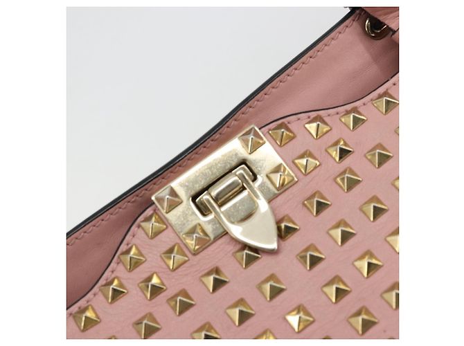 VALENTINO Rock Studs Tote Bag Leder Pink Gold Auth bs35382 Golden - Ansicht 10