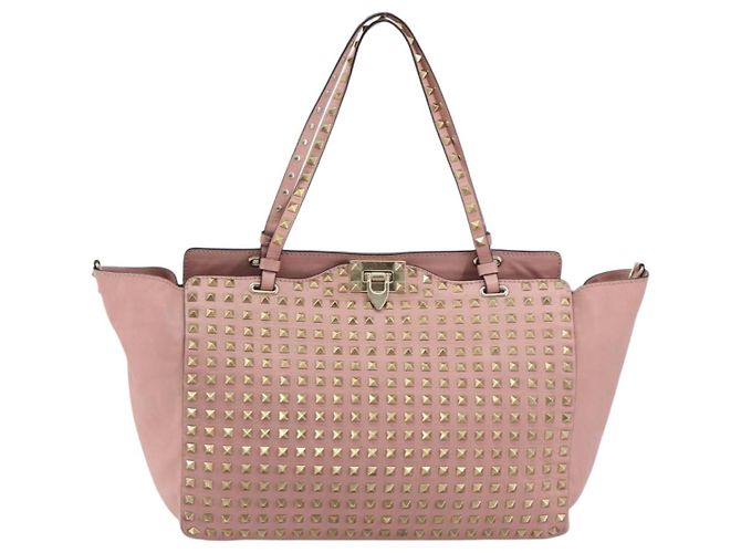 VALENTINO Rock Studs Tote Bag Leder Pink Gold Auth bs35382 Golden - Ansicht 13