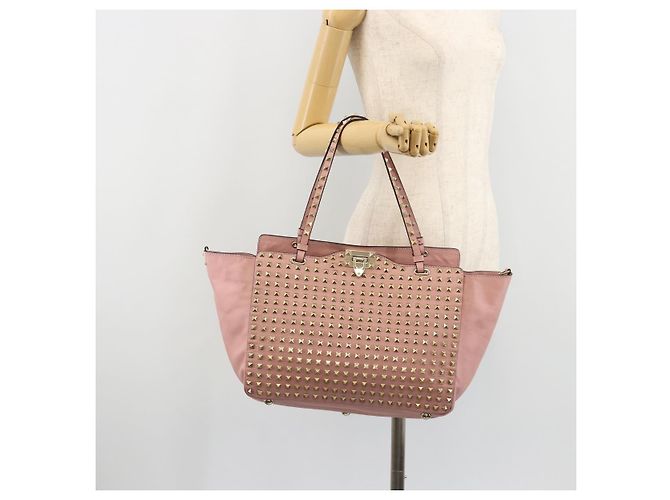 VALENTINO Rock Studs Tote Bag Leder Pink Gold Auth bs35382 Golden - Ansicht 23