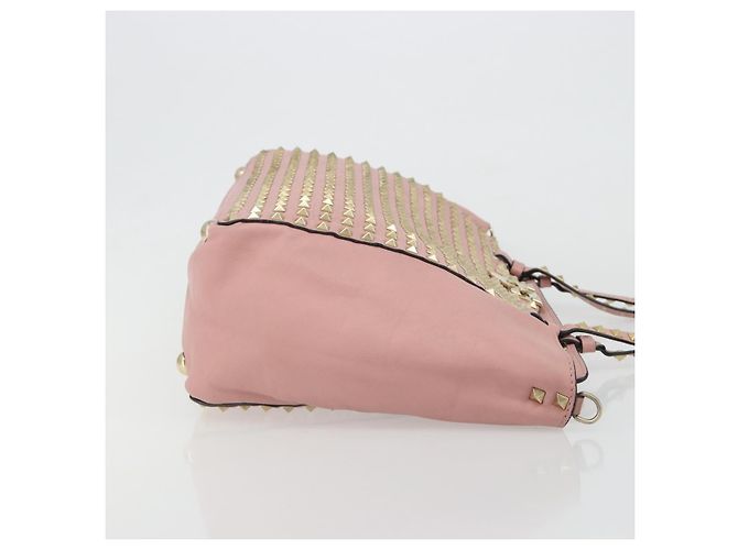 VALENTINO Rock Studs Tote Bag Leder Pink Gold Auth bs35382 Golden - Ansicht 3