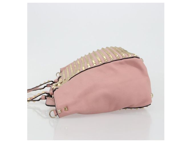 VALENTINO Rock Studs Tote Bag Leder Pink Gold Auth bs35382 Golden - Ansicht 4