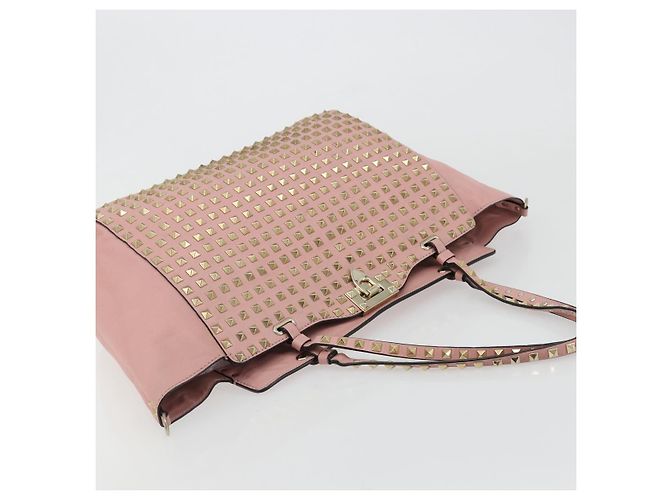 VALENTINO Rock Studs Tote Bag Leder Pink Gold Auth bs35382 Golden - Ansicht 6