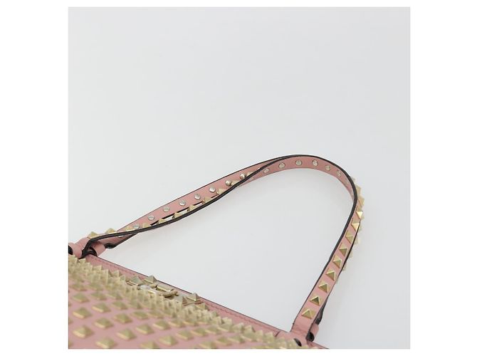 VALENTINO Rock Studs Tote Bag Leder Pink Gold Auth bs35382 Golden - Ansicht 8