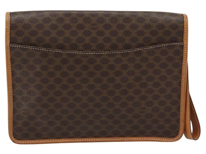 Céline Clutch CELINE Macadam Canvas PVC Pelle Marrone Oro Auth 183398A D'oro - vista 2