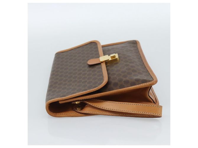 Céline Clutch CELINE Macadam Canvas PVC Pelle Marrone Oro Auth 183398A D'oro - vista 4