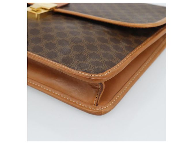 Céline Clutch CELINE Macadam Canvas PVC Pelle Marrone Oro Auth 183398A D'oro - vista 7