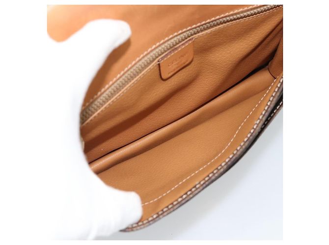 Céline Clutch CELINE Macadam Canvas PVC Pelle Marrone Oro Auth 183398A D'oro - vista 9