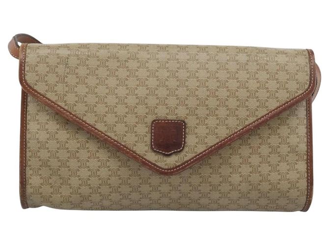 Céline Borsa a Spalla CELINE Macadam Canvas PVC Beige Oro Auth 183675 D'oro - vista 13
