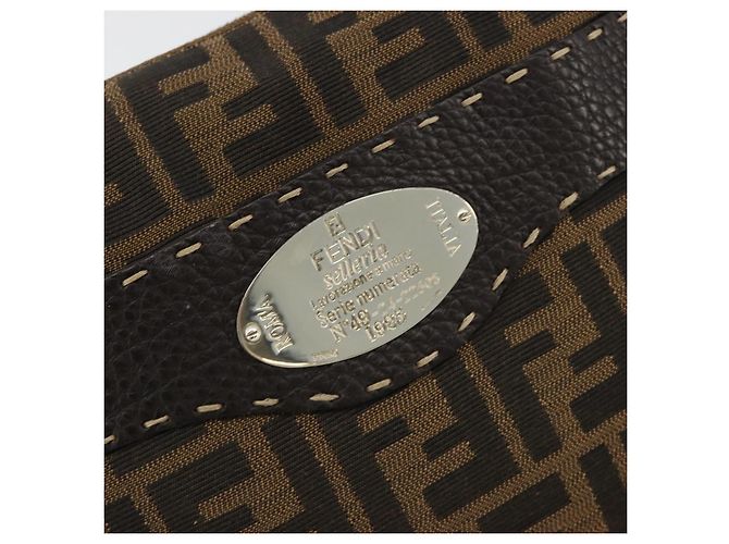 FENDI Zucca Canvas Celeria Shoulder Bag Black Brown Auth 182654A Marrone Nero - vista 17