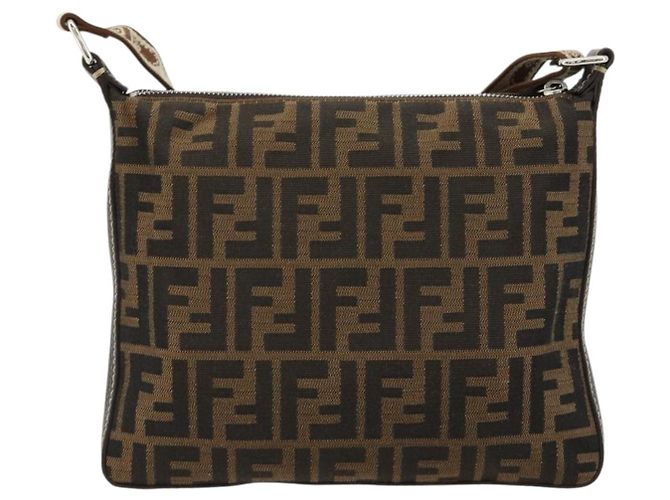 FENDI Zucca Canvas Celeria Shoulder Bag Black Brown Auth 182654A Marrone Nero - vista 2