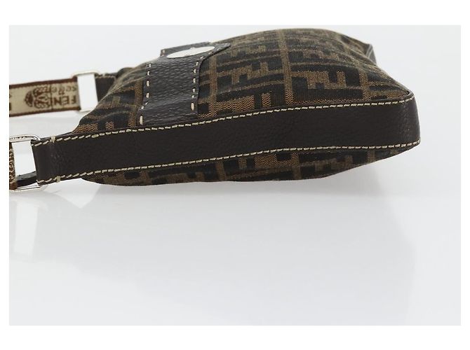 FENDI Zucca Canvas Celeria Shoulder Bag Black Brown Auth 182654A Marrone Nero - vista 4
