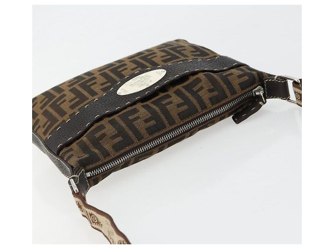FENDI Zucca Canvas Celeria Shoulder Bag Black Brown Auth 182654A Marrone Nero - vista 6