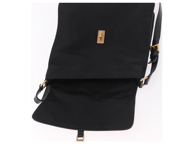 Bolsa de Ombro PRADA Nylon Preto Gold Auth 183882A Dourado - vista 10