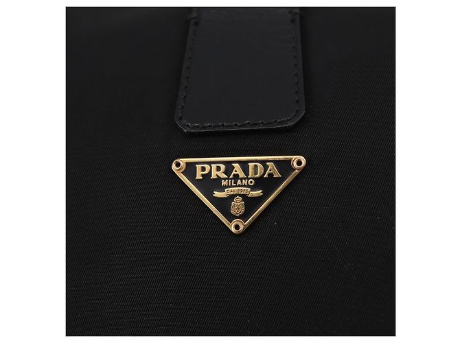 Bolsa de Ombro PRADA Nylon Preto Gold Auth 183882A Dourado - vista 17