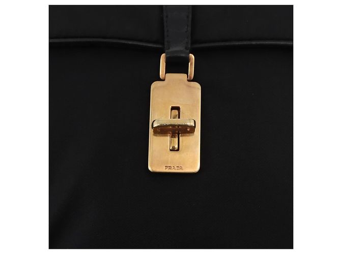 Bolsa de Ombro PRADA Nylon Preto Gold Auth 183882A Dourado - vista 18