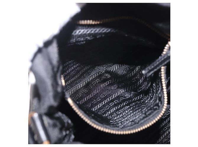 Bolsa de Ombro PRADA Nylon Preto Gold Auth 183882A Dourado - vista 23