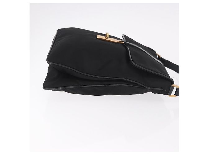 Bolsa de Ombro PRADA Nylon Preto Gold Auth 183882A Dourado - vista 3