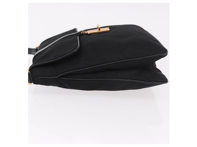 Bolsa de Ombro PRADA Nylon Preto Gold Auth 183882A Dourado - vista 4