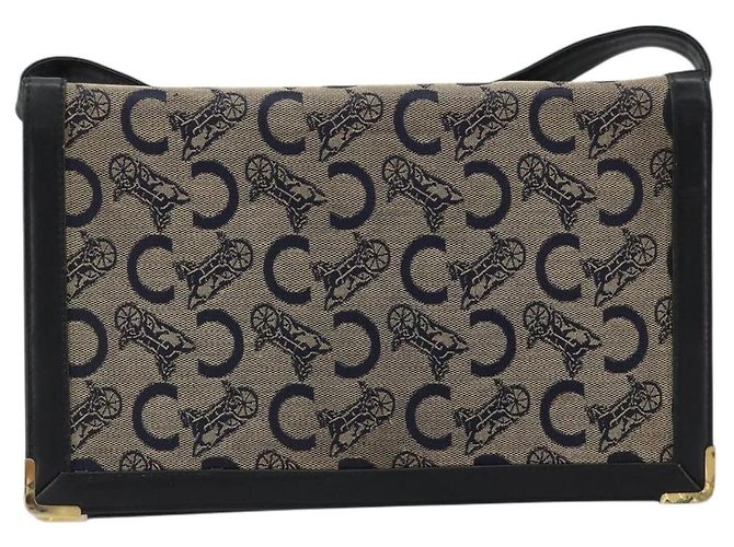 Céline Borsa a tracolla CELINE C Sulky Canvas Navy Gold Auth kk689 D'oro Blu navy - vista 13