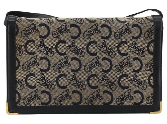 Céline Borsa a tracolla CELINE C Sulky Canvas Navy Gold Auth kk689 D'oro Blu navy - vista 2