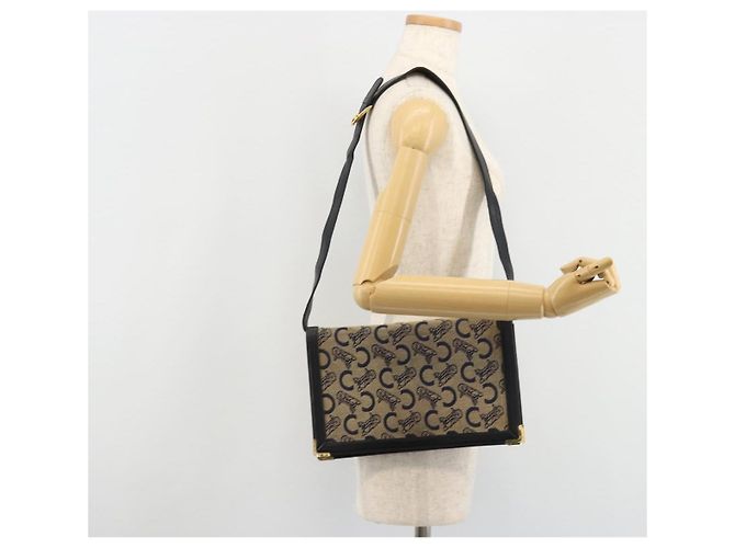 Céline Borsa a tracolla CELINE C Sulky Canvas Navy Gold Auth kk689 D'oro Blu navy - vista 20