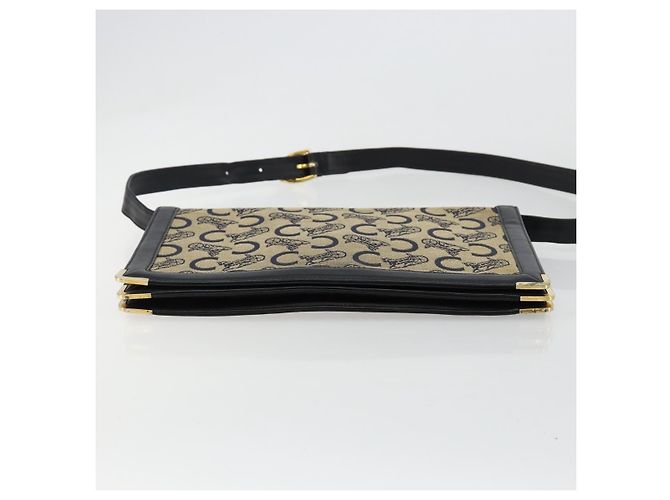 Céline Borsa a tracolla CELINE C Sulky Canvas Navy Gold Auth kk689 D'oro Blu navy - vista 5