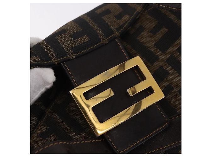 FENDI Zucca Canvas Mamma Baguette Borsa a Spalla Nero Marrone Oro Auth am11782V D'oro - vista 10