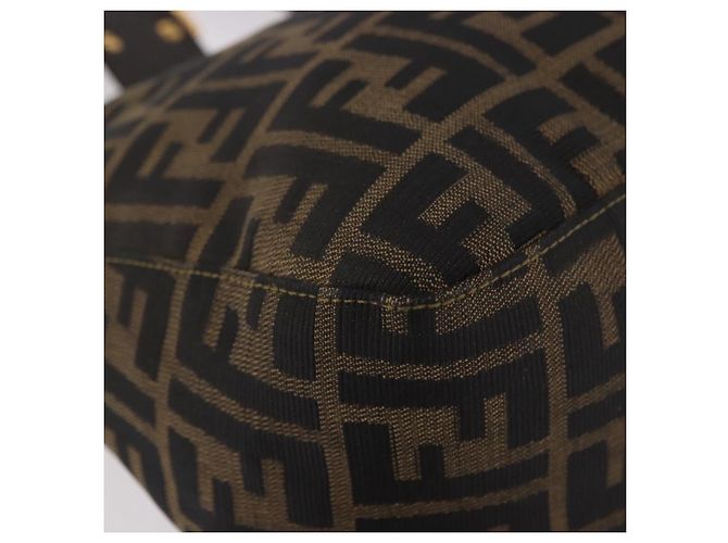 FENDI Zucca Canvas Mamma Baguette Borsa a Spalla Nero Marrone Oro Auth am11782V D'oro - vista 14