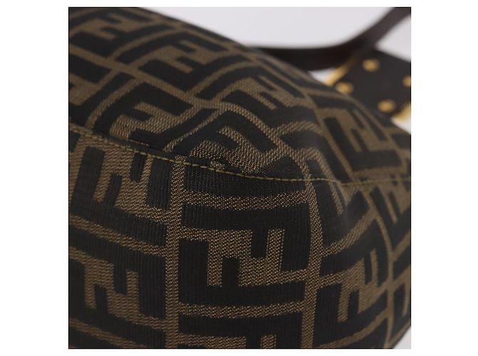 FENDI Zucca Canvas Mamma Baguette Borsa a Spalla Nero Marrone Oro Auth am11782V D'oro - vista 15